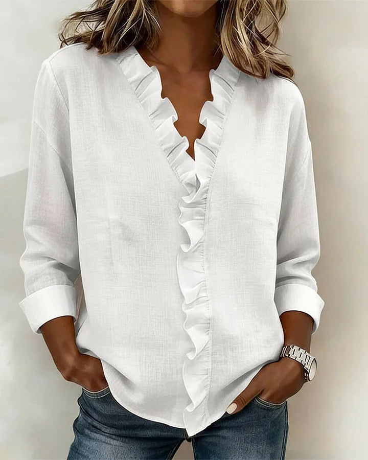 Verónica | Blusa con Volantes, Escote en V y Mangas Largas