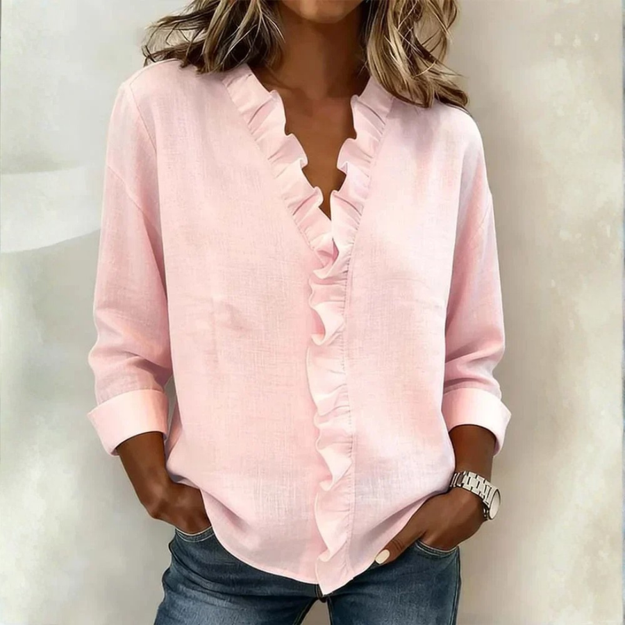 Verónica | Blusa con Volantes, Escote en V y Mangas Largas