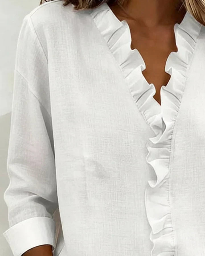 Verónica | Blusa con Volantes, Escote en V y Mangas Largas