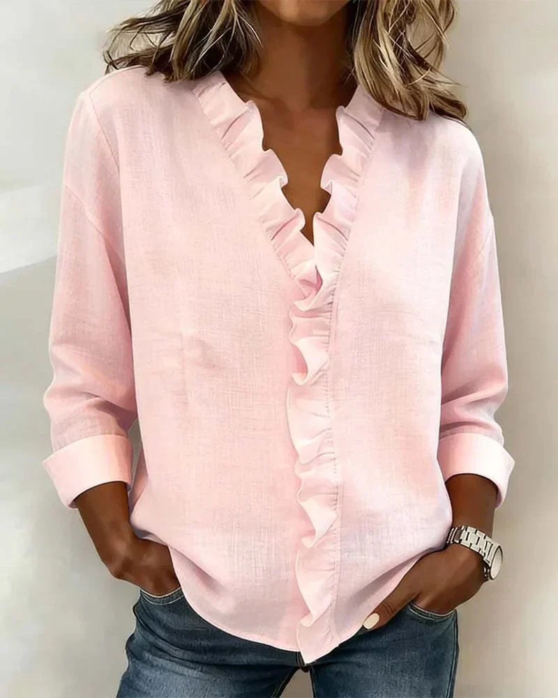 Verónica | Blusa con Volantes, Escote en V y Mangas Largas