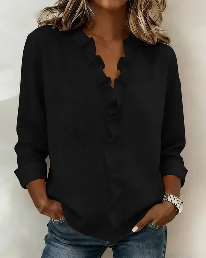 Verónica | Blusa con Volantes, Escote en V y Mangas Largas