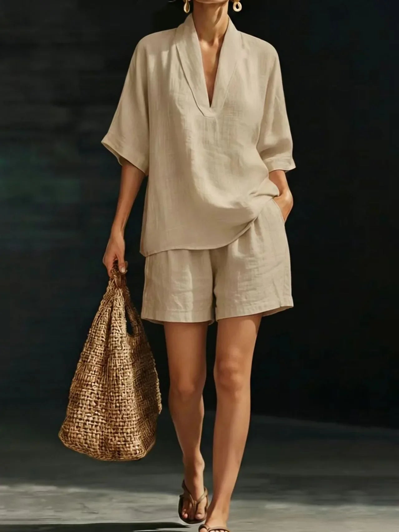Alba | Conjunto de Top de Casual con Escote en V y Pantalones Cortos
