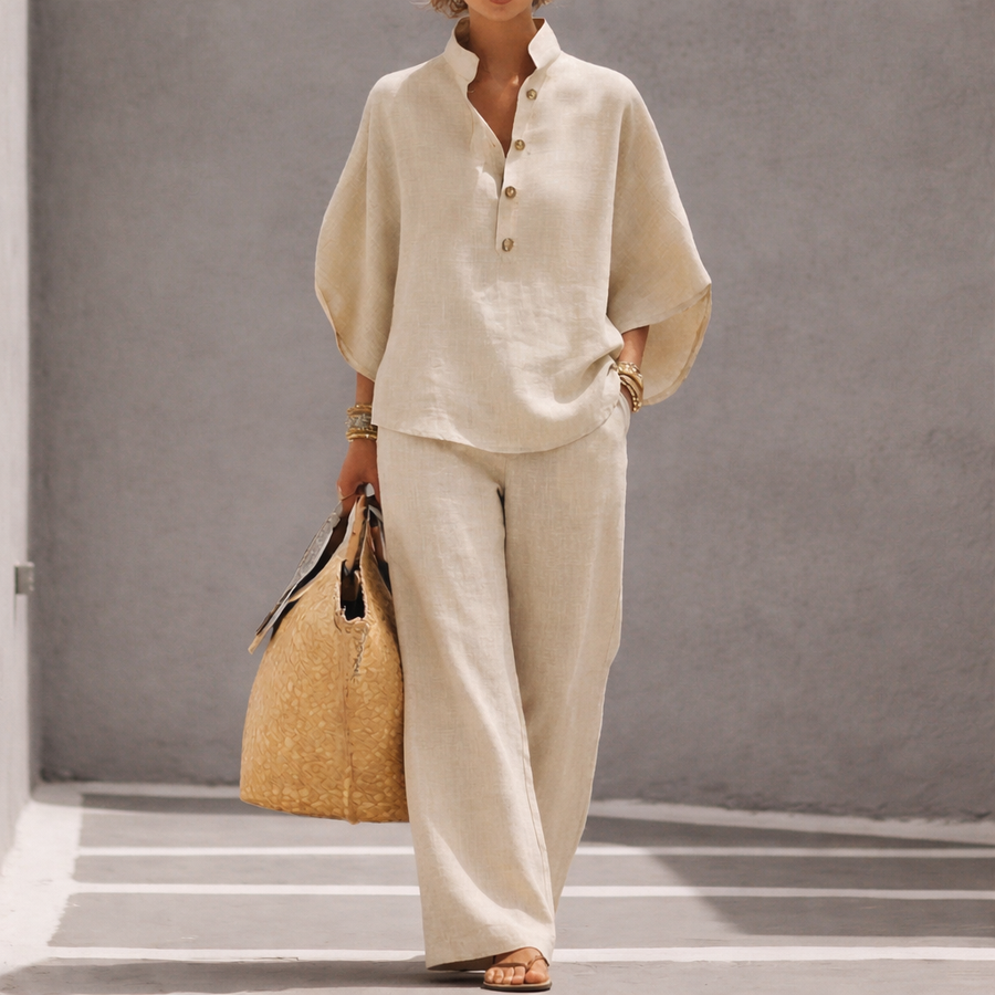 Maria | Conjunto de Algodón con Mangas Murciélago y Pantalón Ancho