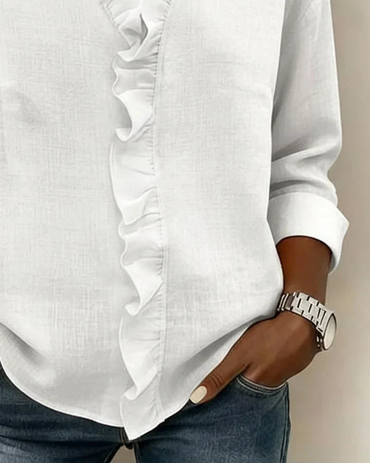 Verónica | Blusa con Volantes, Escote en V y Mangas Largas