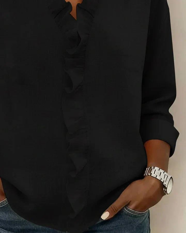 Verónica | Blusa con Volantes, Escote en V y Mangas Largas