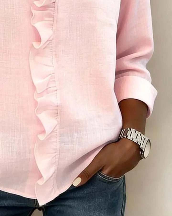 Verónica | Blusa con Volantes, Escote en V y Mangas Largas