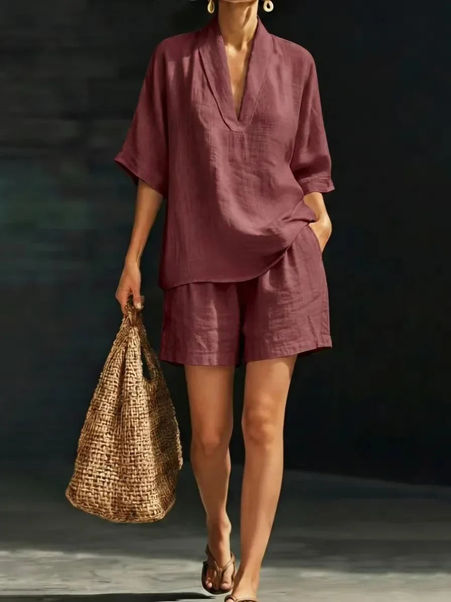 Alba | Conjunto de Top de Casual con Escote en V y Pantalones Cortos