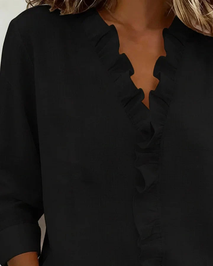 Verónica | Blusa con Volantes, Escote en V y Mangas Largas