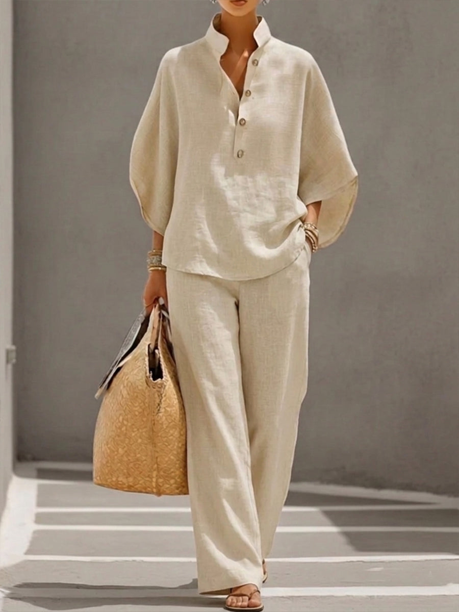 Maria | Conjunto de Algodón con Mangas Murciélago y Pantalón Ancho