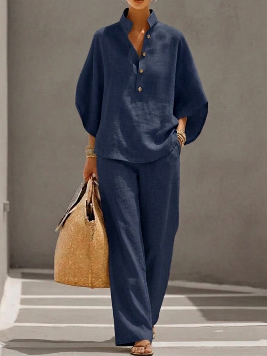 Maria | Conjunto de Algodón con Mangas Murciélago y Pantalón Ancho