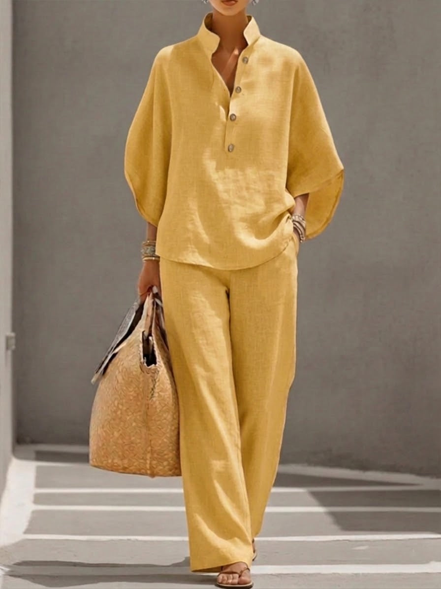 Maria | Conjunto de Algodón con Mangas Murciélago y Pantalón Ancho